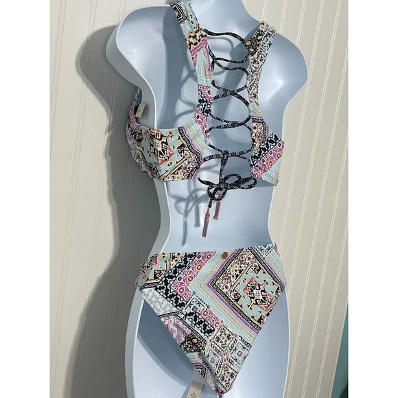 Nanette‎ Lepore Hannah High Neck Marrakesh Megerie Bikini Set Swim Pink Size 8 - Picture 15 of 16